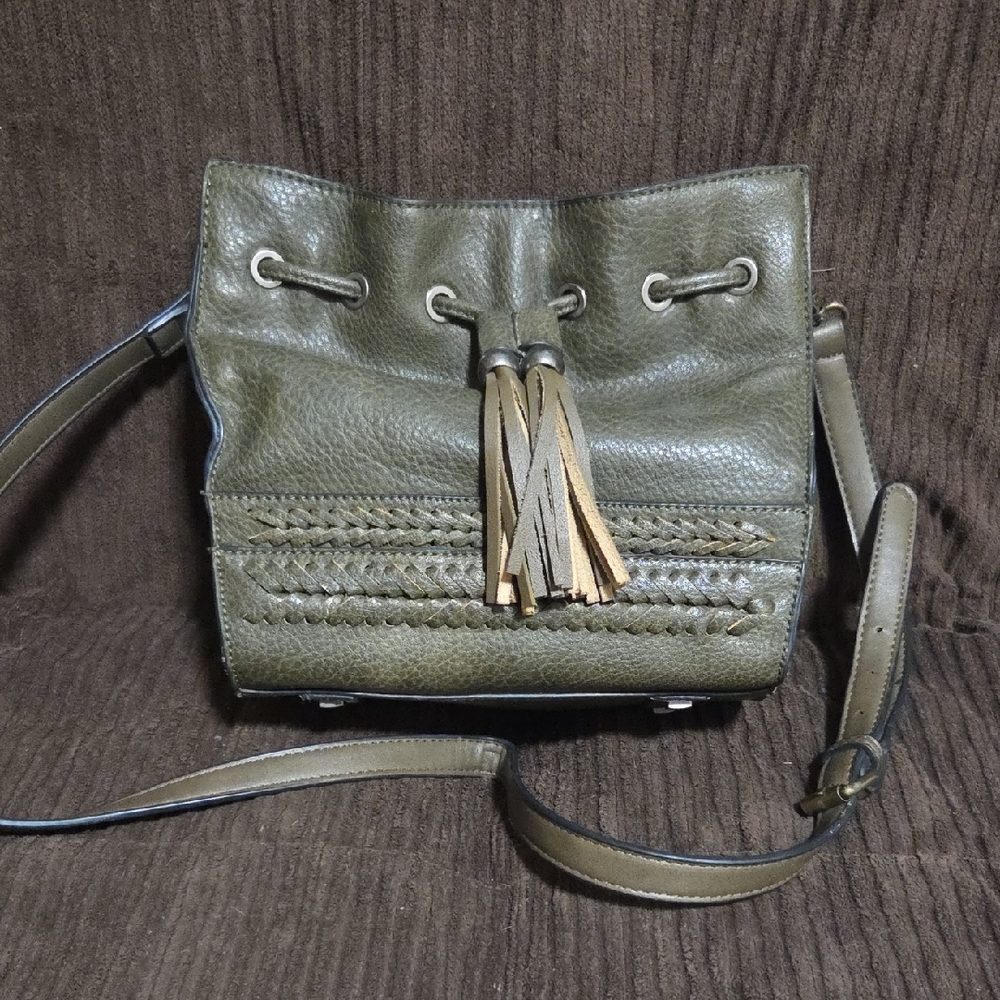 Olive Green Leatherlike Bucket Bag